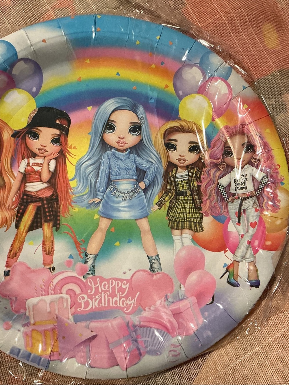 Blue Rainbow Doll Birthday Paper Plates - Party Supplies